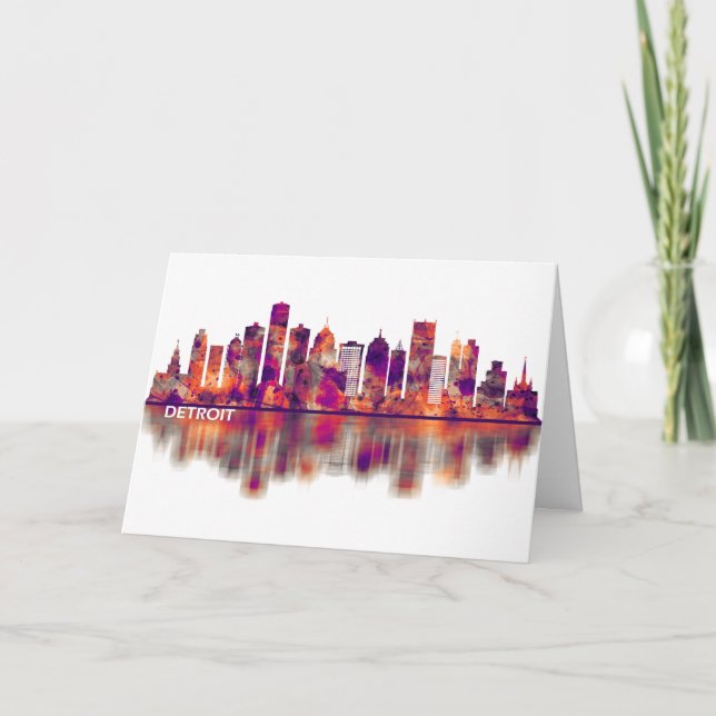 Detroit Michigan Skyline Holiday Card (Front)