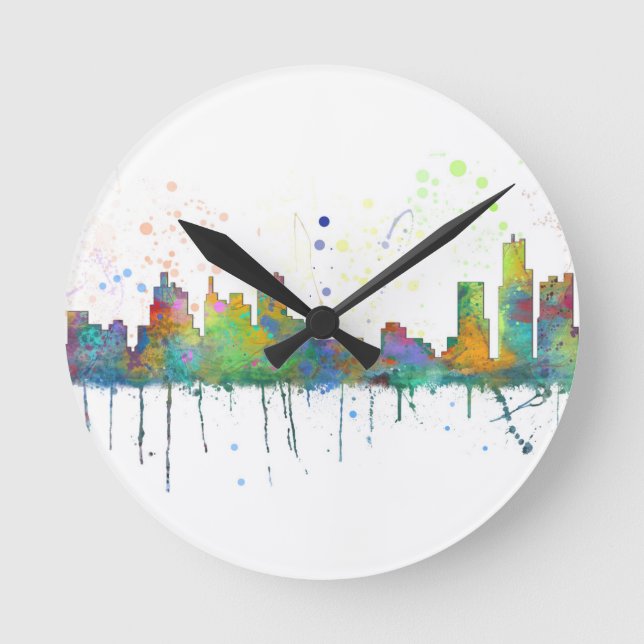 DETROIT, MICHIGAN SKYLINE ROUND CLOCK (Front)