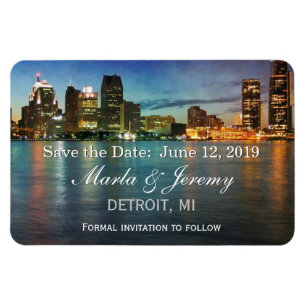 Detroit Michigan skyline save the date Magnet