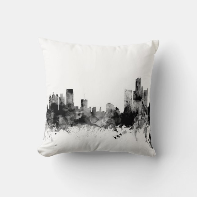 Detroit Michigan Skyline Throw Pillow (Front)