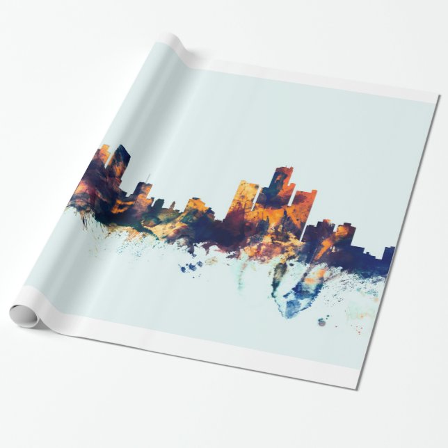 Detroit Michigan Skyline Wrapping Paper (Unrolled)