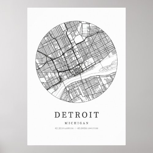 Detroit Michigan Street Layout Map Poster