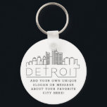 Detroit, Michigan Stylized Skyline | Custom Slogan Keychain<br><div class="desc">A unique key chain representing the beautiful city of Detroit,  Michigan.  
This keychain features a stylized illustration of the city's unique skyline with its name underneath.
Underneath the city name is a spot for your unique slogan or statement about your favorite city.</div>