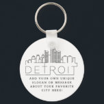 Detroit, Michigan Stylized Skyline | Custom Slogan Keychain<br><div class="desc">A unique key chain representing the beautiful city of Detroit,  Michigan.  
This keychain features a stylized illustration of the city's unique skyline with its name underneath.
Underneath the city name is a spot for your unique slogan or statement about your favorite city.</div>