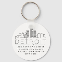 Detroit, Michigan Stylized Skyline Custom Slogan Keychain