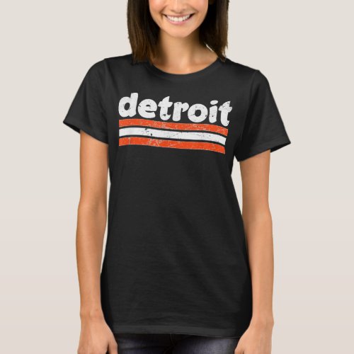 Detroit Michigan Three Stripe Vintage Weathered T_Shirt