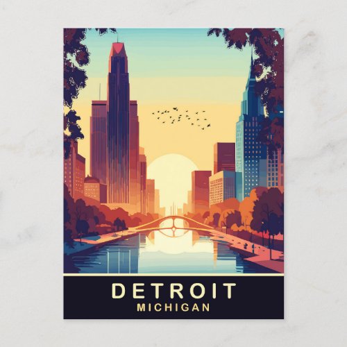 Detroit Michigan Travel Postcard