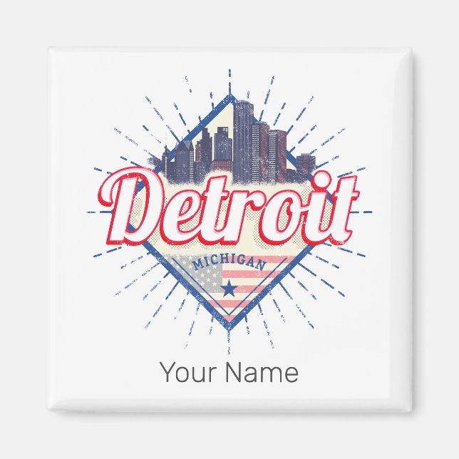 Detroit Michigan United States Skyline Vintage USA Magnet (Front)