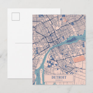 Detroit Michigan USA Breezy City Map Travel Postcard