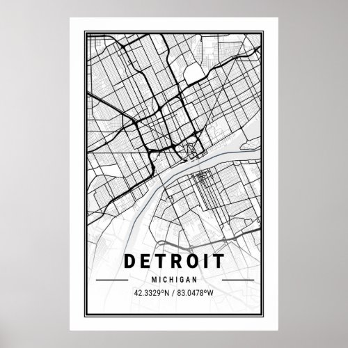 Detroit Michigan USA City Travel City Map Poster