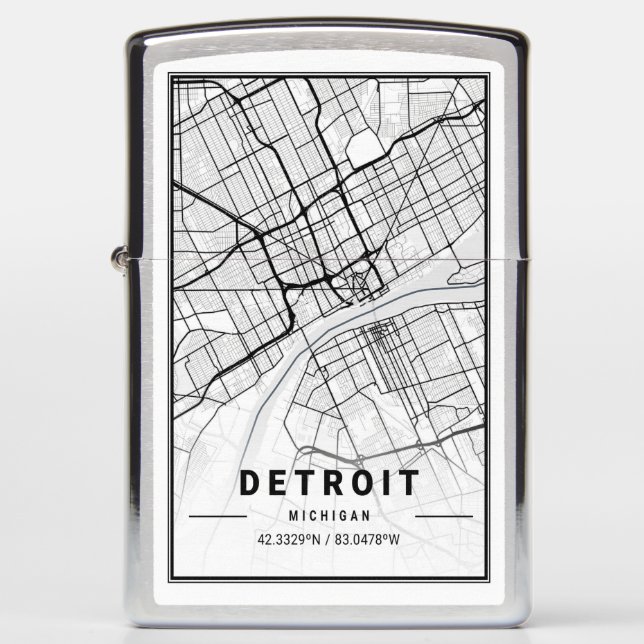 Detroit Michigan USA City Travel City Map Zippo Lighter (Front)
