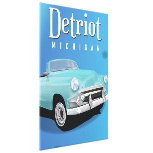 Detroit Michigan USA Vintage Travel Poster, Car, Automotive