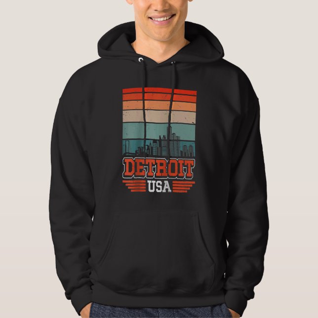 Detroit Michigan USA Retro Vintage Sunset Skyline  Hoodie (Front)