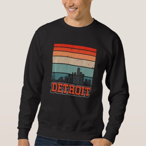 Detroit Michigan Usa Retro Vintage Sunset Skyline  Sweatshirt