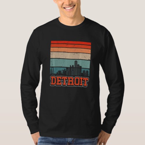 Detroit Michigan Usa Retro Vintage Sunset Skyline  T_Shirt