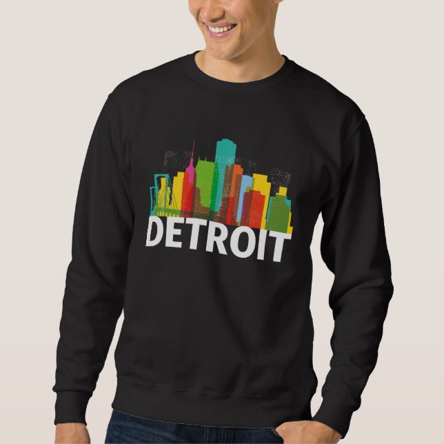 Detroit Michigan USA Skyline Silhouette Outline Sk Sweatshirt (Front)