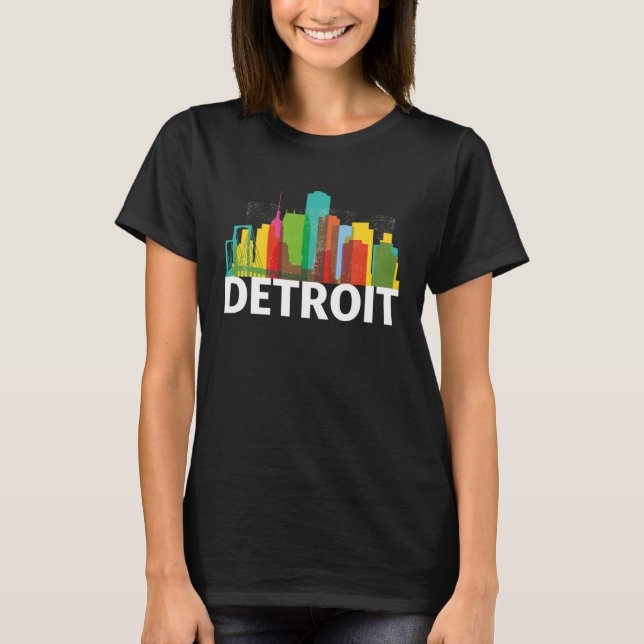 Detroit Michigan USA Skyline Silhouette Outline Sk T-Shirt (Front)