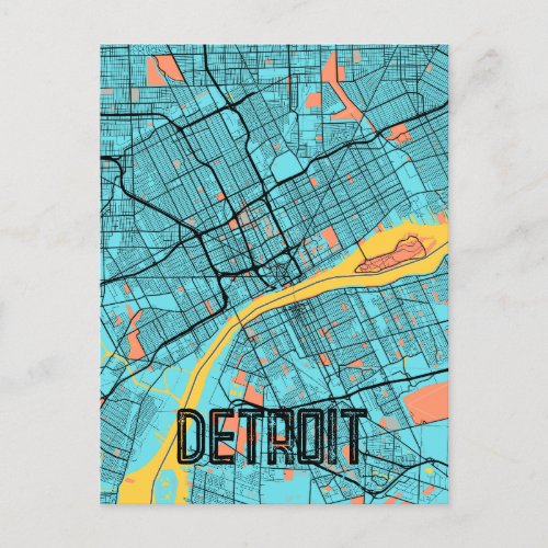 Detroit Michigan USA Teal  Postcard