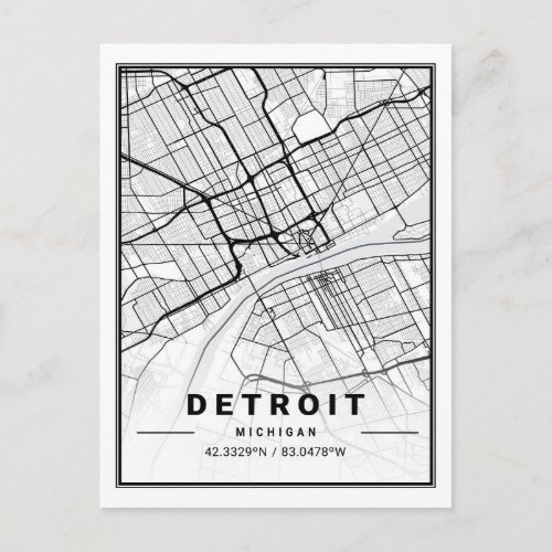 Detroit Michigan USA Travel City Map Postcard