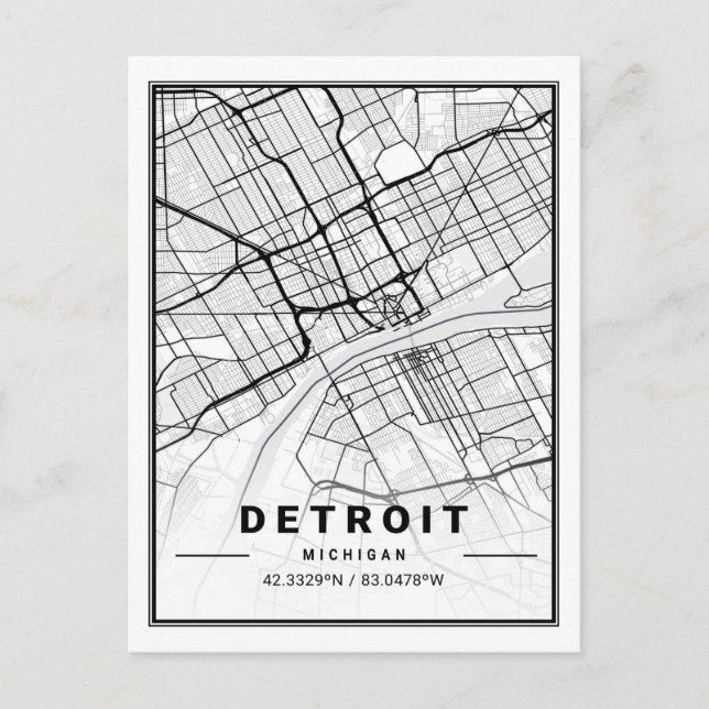 Detroit Michigan USA Travel City Map Postcard (Front)