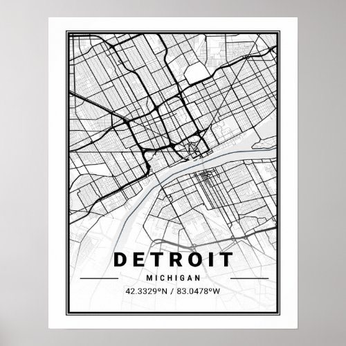 Detroit Michigan USA Travel City Map Poster