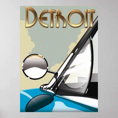 Detroit Michigan Vintage automobile travel poster