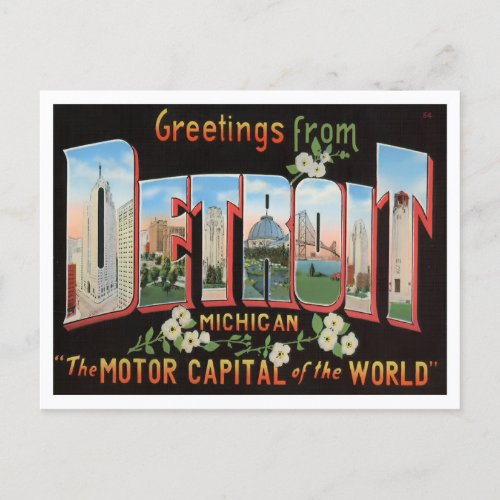 Detroit Michigan Vintage Big Letters Postcard