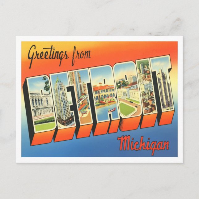 Detroit, Michigan Vintage Big Letters Postcard (Front)
