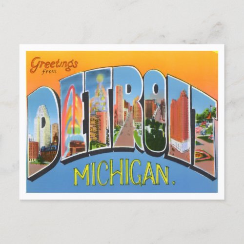 Detroit Michigan Vintage Big Letters Postcard