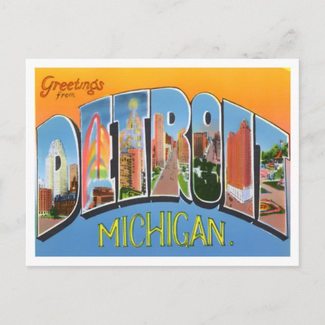 Detroit, Michigan Vintage Big Letters Postcard (Front)