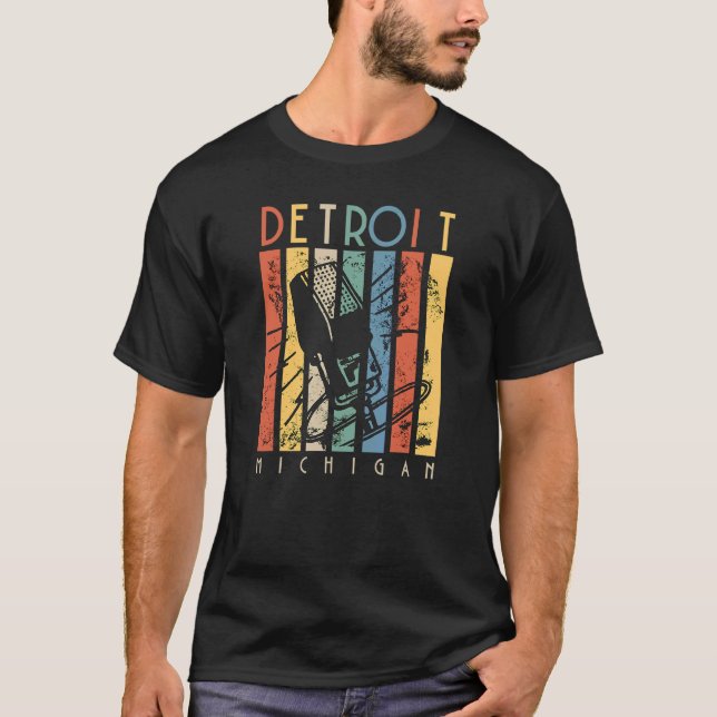 Detroit Michigan Vintage Microphone Retro Vintage  T-Shirt (Front)