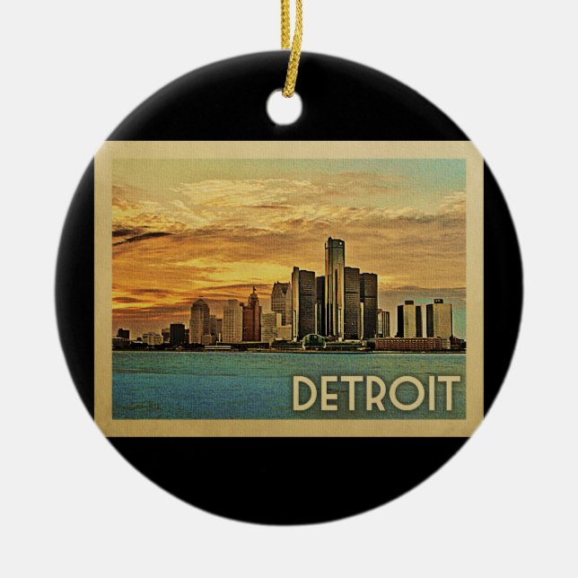 Detroit Michigan Vintage Travel Ceramic Ornament (Front)