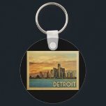Detroit Michigan Vintage Travel Keychain<br><div class="desc">Detroit Michigan design in Vintage Travel style featuring a beautiful sunset skyline of the city.</div>
