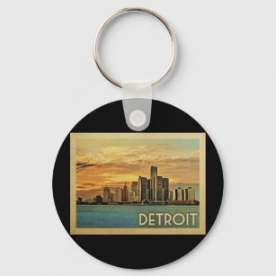 Detroit Michigan Vintage Travel Keychain