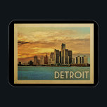 Detroit Michigan Vintage Travel Magnet<br><div class="desc">Detroit Michigan design in Vintage Travel style featuring a beautiful sunset skyline of the city.</div>