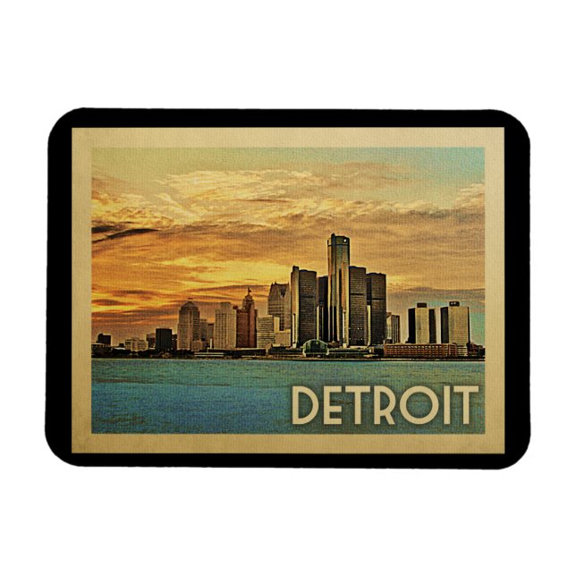Detroit Michigan Vintage Travel Magnet (Horizontal)