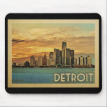 Detroit Michigan Vintage Travel Mouse Pad<br><div class="desc">Detroit Michigan design in Vintage Travel style featuring a beautiful sunset skyline of the city.</div>