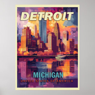 Detroit, Michigan Vintage Travel Poster