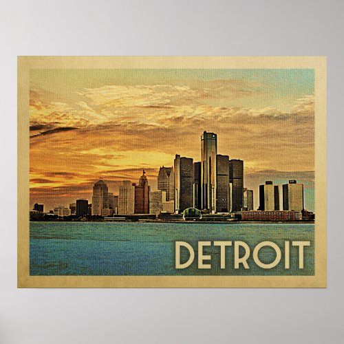 Detroit Michigan Vintage Travel Poster