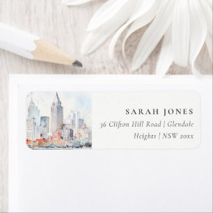 Detroit Michigan Watercolor Landscape Address Label