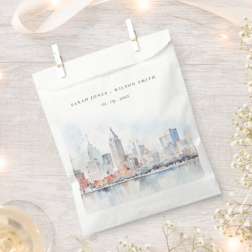 Detroit Michigan Watercolor Landscape Wedding