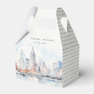 Detroit Michigan Watercolor Landscape Wedding Favor Boxes