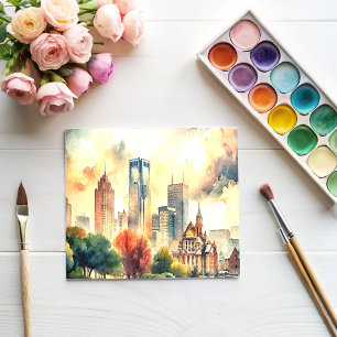 Detroit Michigan Watercolor Painting Postcard