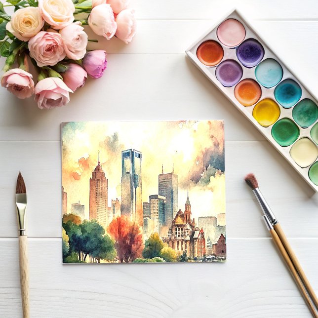Detroit Michigan Watercolor Painting Postcard (Creator Uploaded)