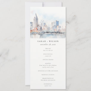 Detroit Michigan Watercolor Scape Wedding Program