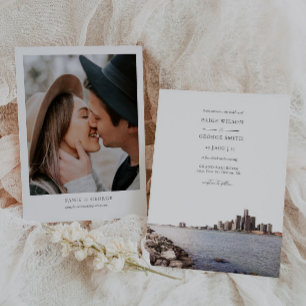 Detroit Michigan Watercolor Wedding Invitation