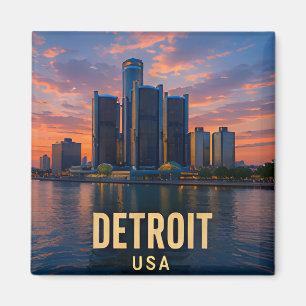 Detroit Michigan Waterfront Travel Gift Magnet