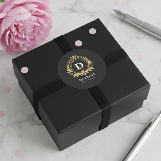 Detroit Monogram Classic Round Sticker (Detroit Monogram Classic Round Sticker)