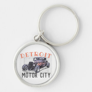 Detroit Motor city Michigan American Hot Rod Car Keychain