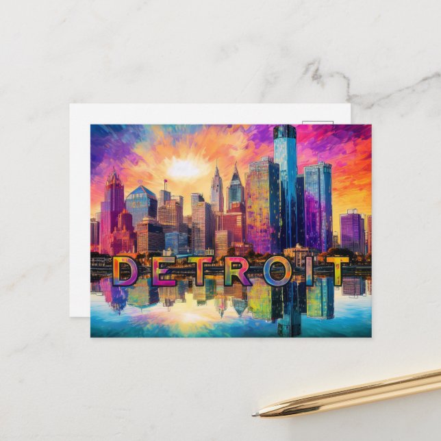 Detroit Motor City  Postcard (Front/Back In Situ)